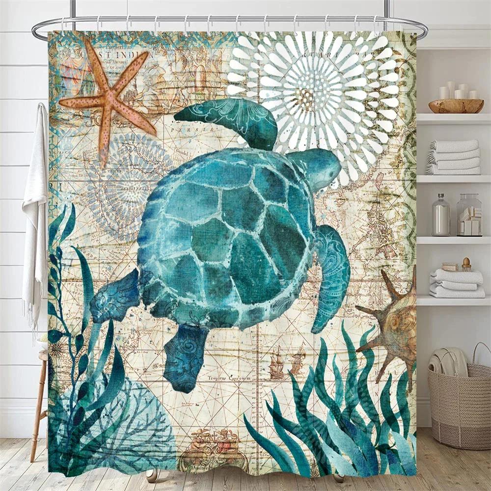 Подводный мир Рыба Черепаха 3d Шторки для душа Океан Дельфин Морской пейзаж Ткань Водонепроницаемая Занавеска для ванны Декор для ванной комнаты Экран