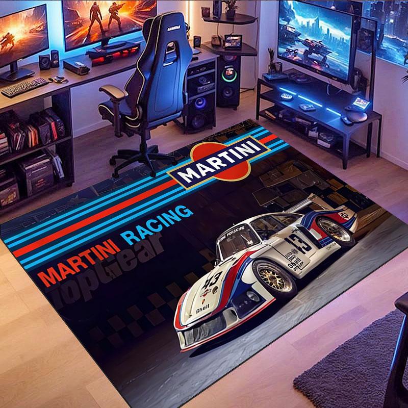 Martini Racing-style patterned rug, suitable for living room, bedroom, game room, computer room and home décor.