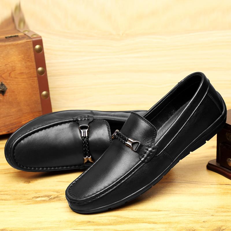 2022 Genuine Leather Loafers Men Luxury Brand Rubber Soft Casual Slip On Men'S Shoes Breathable Flats Male Fashion Driving Shoes
