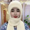 Women Winter Hat with Scarf Thick Warm Plush Windproof Cycling Headwear Solid Color Elastic