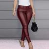 Женские брюки с высокой талией, гладкая искусственная кожа, сплошной цвет, узкие, с подъемом ягодиц, эластичные пуговицы, карманы на молнии, облегающий крой, длина до щиколотки, карандаш