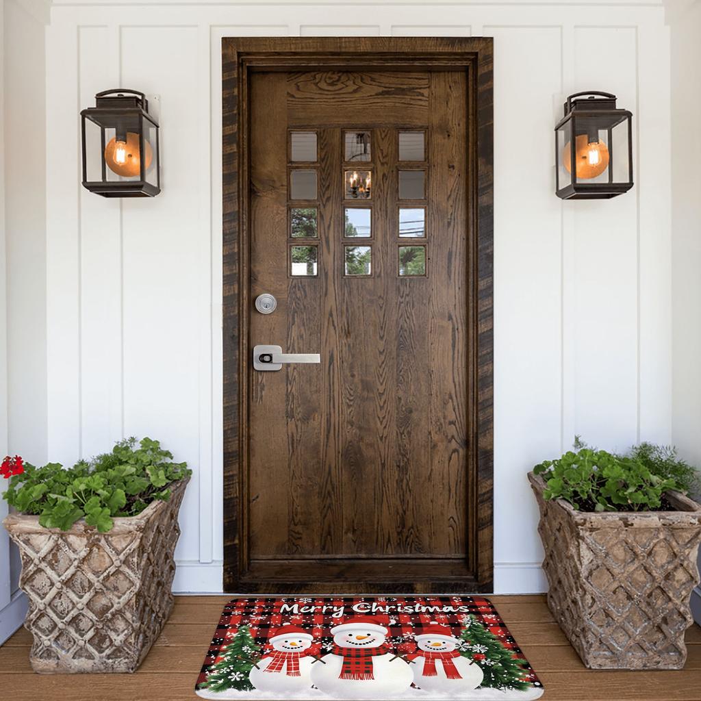 Snowman Pattern Merry Christmas Doormat Non-Slip Entrance Kitchen Bath Door Floor Mat Toilet Carpet Rug
