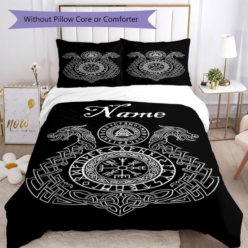 3pcs Custom Name Viking Bedding Set Duvet Cover Closure Includes 1 Duvet Cover & 2 Pillowcases, Soft and Comfortable for All Seasons.