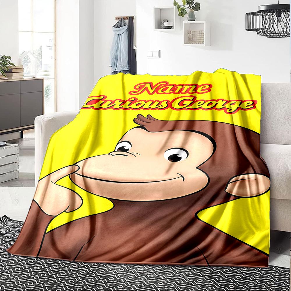 Custom Name Curious George Theme Printed Blanket - Perfect for Couch, Bed, Travel & Outdoor Use | Machine Washable, Cozy & Durable.