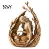 Artistic Resin Keepsake Woodland Guardian Figurine, Rustic Forest Woman Sculpture with Fox Deer Owl, Animal Boho Tabletop Ornament for Shelf