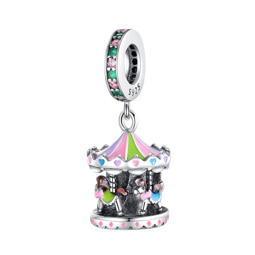 S925 Silver DIY Fashion Castle Ferris Wheel Pendant Charm Jewelry Making Accessory Popular Necklace Ornament