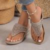 Large Size Flip-flops Women's New Summer Fashion Rhinestone Slope Heel Pinch Foot Thick Bottom Beach Cool Slippers