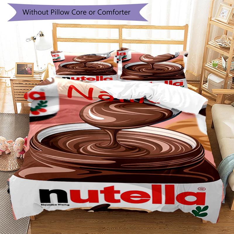 3pcs Custom Name Nutella Bedding Set Duvet Cover Closure Includes 1 Duvet Cover & 2 Pillowcases, Soft and Comfortable for All Seasons.