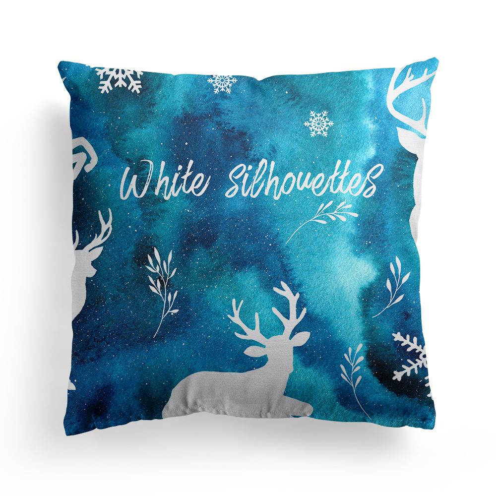 New Christmas Blue Watercolor Elk Pillow Cover  Decoration Holiday Gift Sofa Cushion  Bedroom Room Home