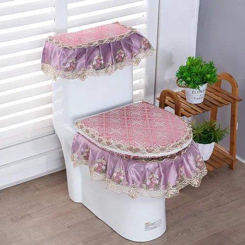 4 сезона Золотой бархатный туалетный комплект из трех предметов кружевная ткань молния стиль высококачественная подушка для сиденья унитаза чехол для подушки для сиденья унитаза