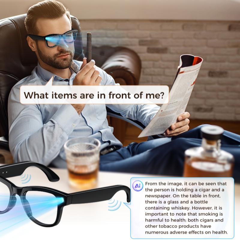 Умные очки M02 Ultra: 8-мегапиксельная камера, Чехол с функцией обратной зарядки, Распознавание объектов по WiFi, Перевод в реальном времени от ChatGPT, Голосовой помощник на базе ИИ