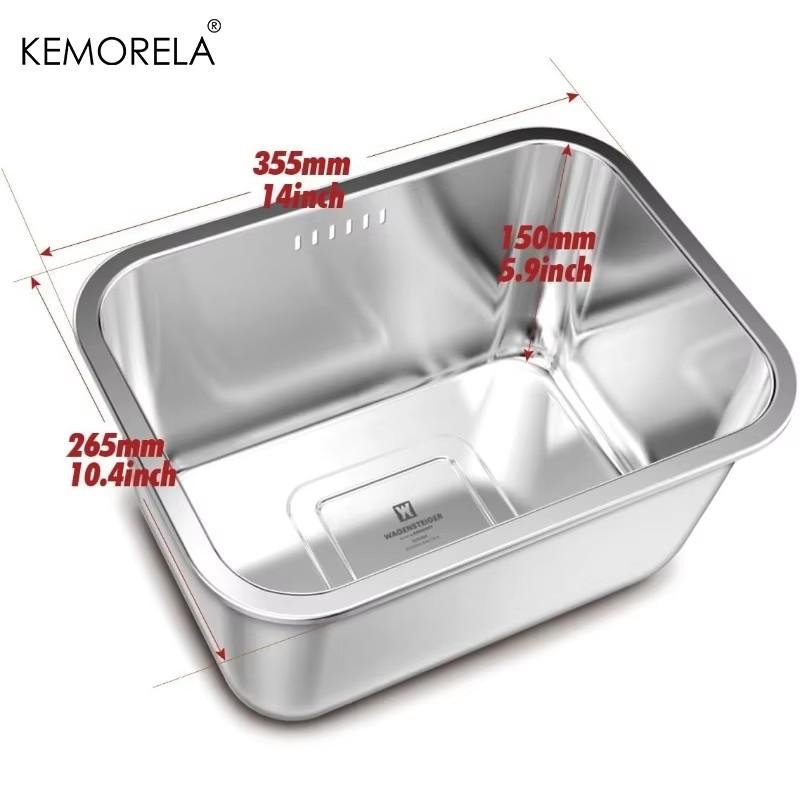 Portable Vegetable Bowl 10L Large 35.5 x 26.5 x 15cm Stainless Steel Dishpan, Multipurpose Kitchen Sink Bowl Tub Washing Basin