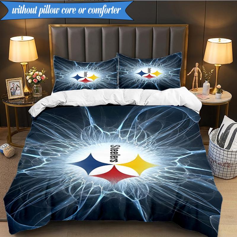 Pittsburgh Steelers Logo 3pcs Bedding,Including 1pc Duvet Cover And 2pcs Pillowcases Perfect for Christmas,Ideal for Bedroom, Dormitory