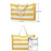 Striped Canvas Summer Beach Bag, Large Capacity Shopping Bag, Fashion Tote Bag For Travel,Ideal for Beach, Travel, & Camping