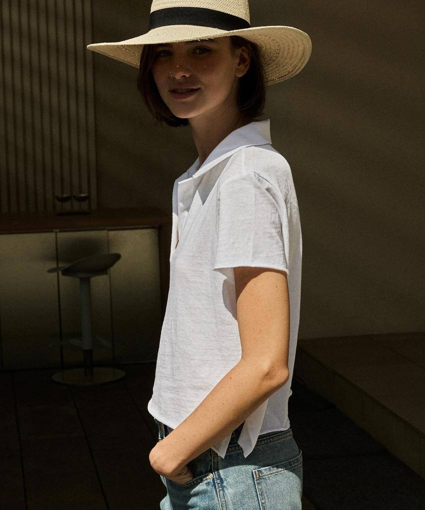 SHINE ON YOU Cotton Jersey Collared T-Shirt_ Pure White