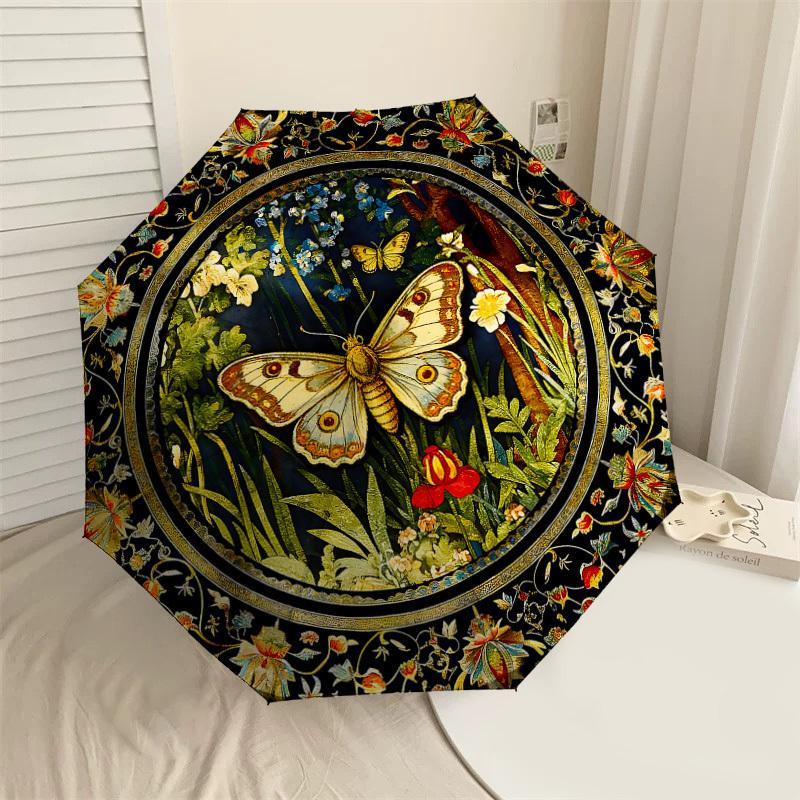 1PC Butterfly Floral Umbrella-8-Rib Reinforced, Automatic Open, Lightweight & Durable, Cute Fashion Accessory for Outdoor-K1253
