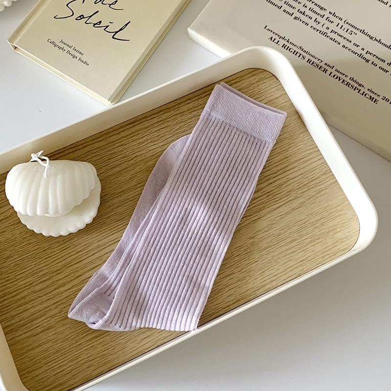 Женские цветные свободные носки без катышков, вязаные резинкой, тонкие, весна-лето, женские носки, высокие, уличные, мягкие носки