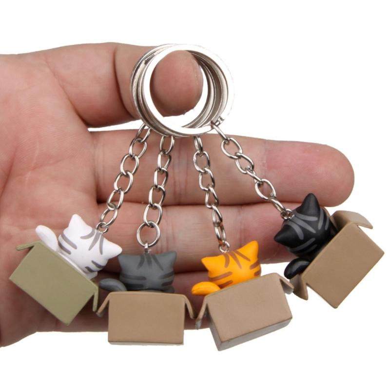 Cute Carton Cat Charm Keychain Mini Animal Keyring Bag Pendant Couple Car Keyholder Backpack Decoration for Women Girl