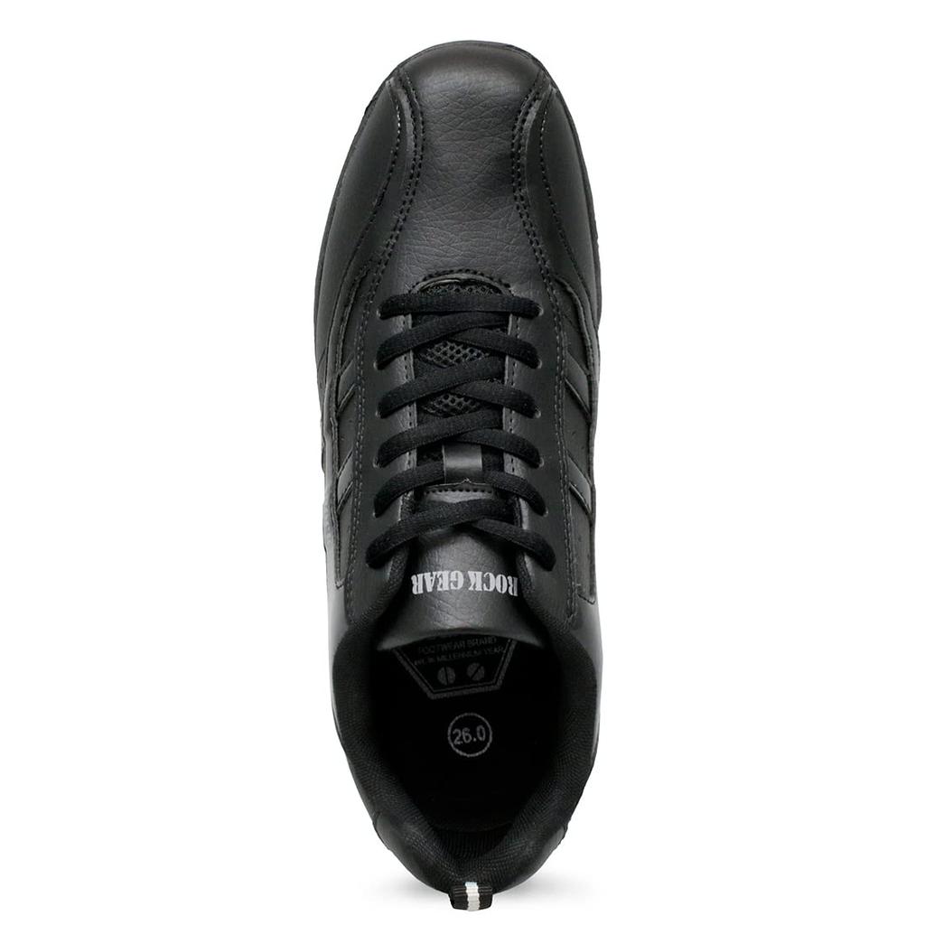 ROCK GEAR RG710 Men's Spikeless Golf Walking Shoes, PU Leather Low-Top Sneakers, Size 3E, Black, Size 26.0