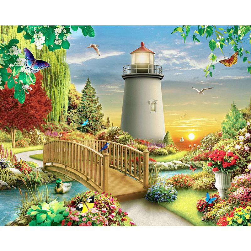 5D New Collection 2024 Diamond Embroidery Lighthouse Scenery Mosaic Art Kits Diamond Painting Scenery Cross Stitch Gift