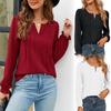 Womens Chiffon Blouse Solid Color Long Sleeve Casual V-neck Tops