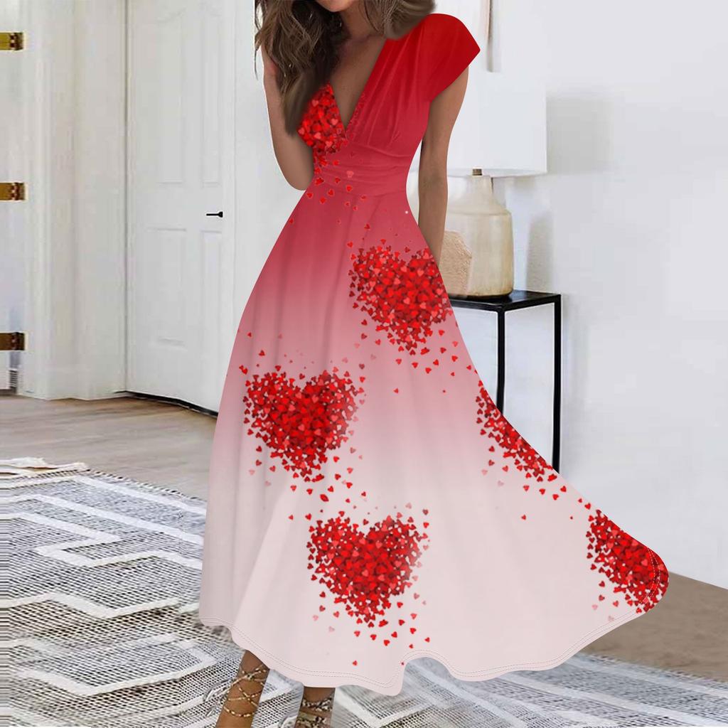 Женские модные повседневные плиссированные платья с V-образным вырезом и завязками на День святого Валентина с принтом