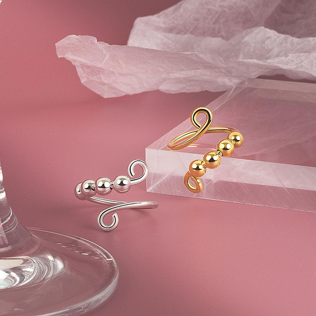 Resizable -anxiety Ring With Beads Rotate Rings Trendy Jewelry