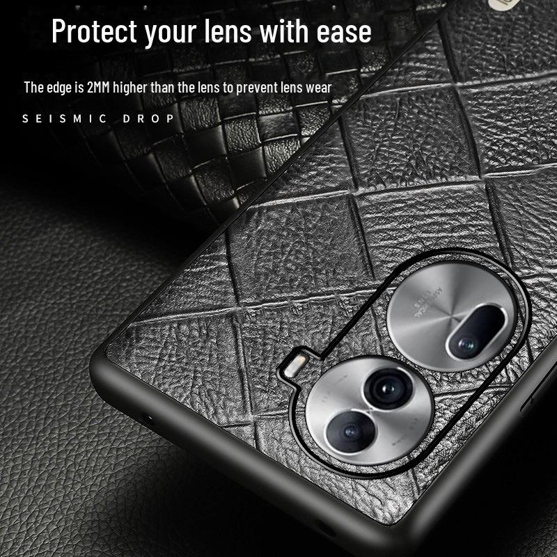 Чехол для мобильного телефона OPPO Reno6: Защитный чехол из натуральной кожи с ромбовидным узором из коровьей кожи - Всеобъемлющий дизайн для Reno6Pro+ и 6PRO