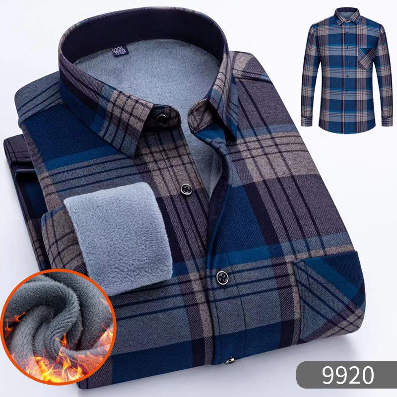 Осенне-зимняя утолщенная флисовая рубашка для мужчин, деловая клетчатая рубашка с длинным рукавом, теплая одежда, отложной воротник, рубашки на пуговицах, классические