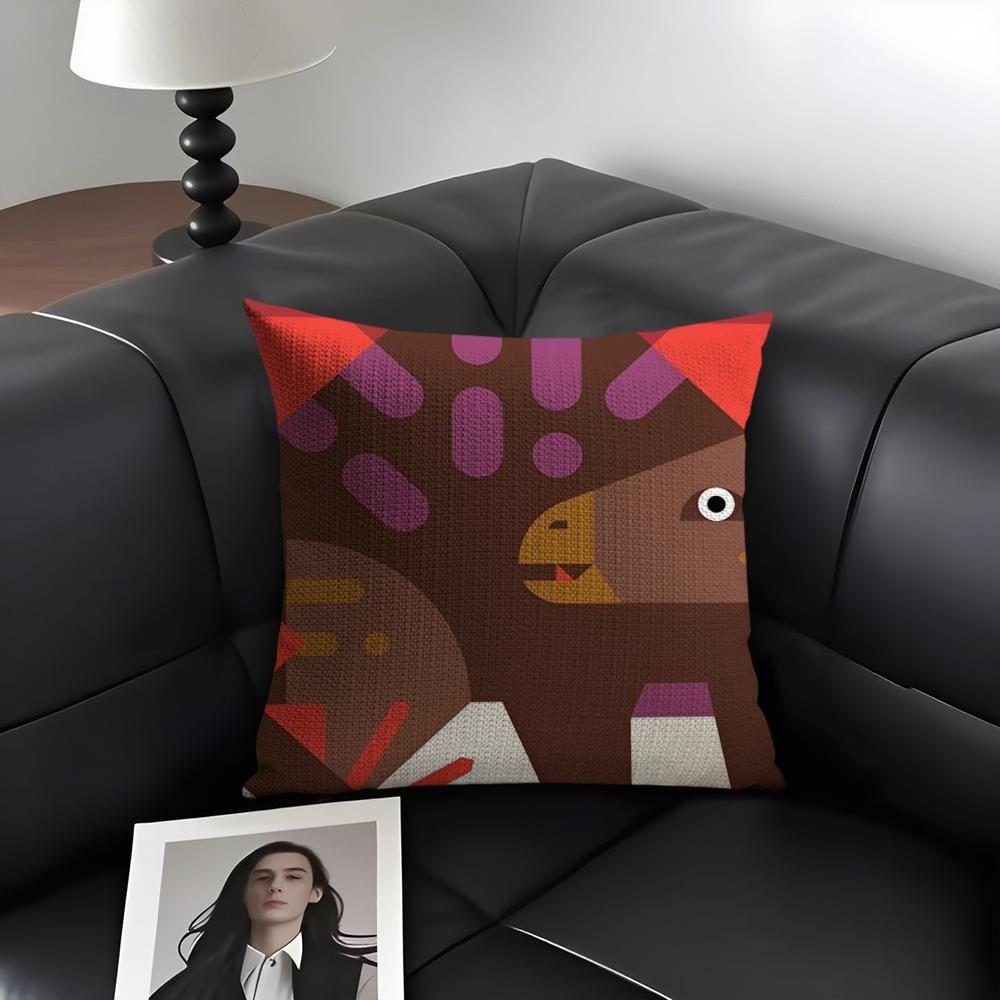 Simple Animal Anime Art Cushion Cover Natural Linen Organic Fabric DoubleSided Printing Sofa Home Decor Gift Pillow Case