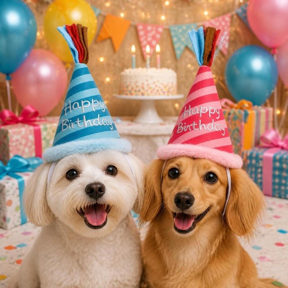 Reusable Striped Celebration Hat Adjustable Dog Party Headdress Pet Birthday Party
