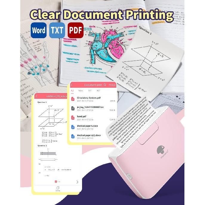Phomemo 4-дюймовый портативный термопринтер Printpods - Bluetooth-принтер без чернил, поддержка ширины печати 2/3/4 дюйма, 300 dpi, совместим с телефонами,