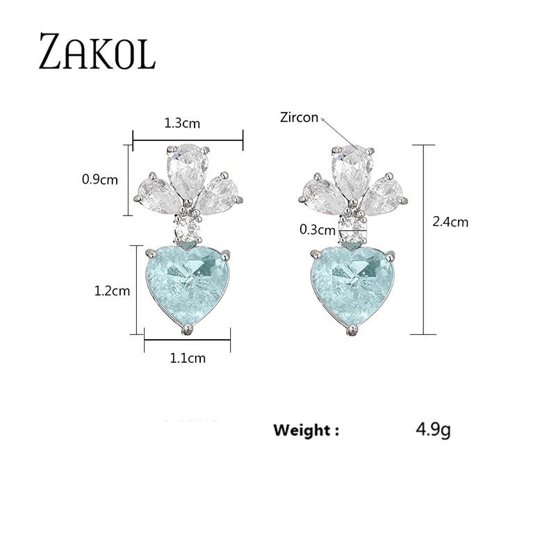 ZAKOL Blue Pink Rectangle Cubic Zirconia Drop Earrings for Women Girls Fashion Jackpot Wedding Accessories EP1196