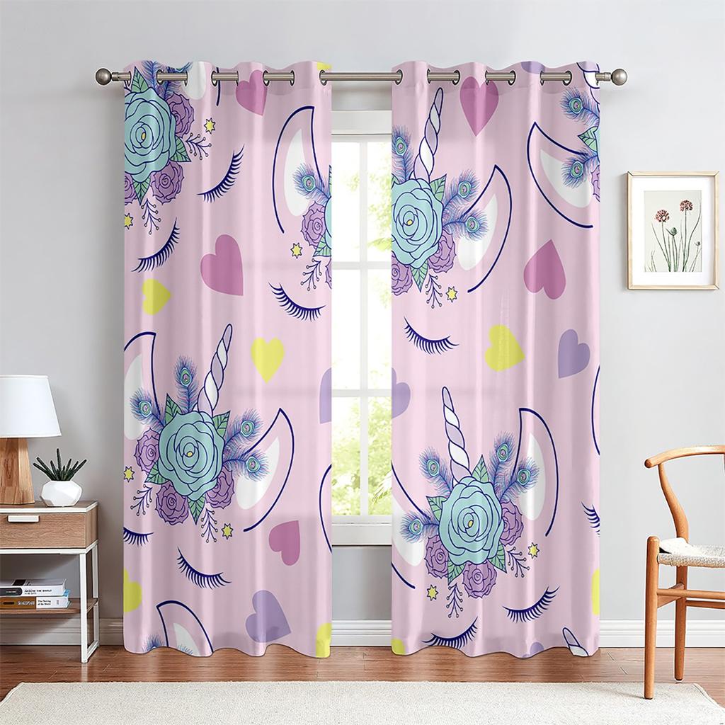 Анимированные шторы с изображением единорога и радуги, украшение окна детской комнаты, шторы для гостиной, кабинета, кухни, 2 шт.