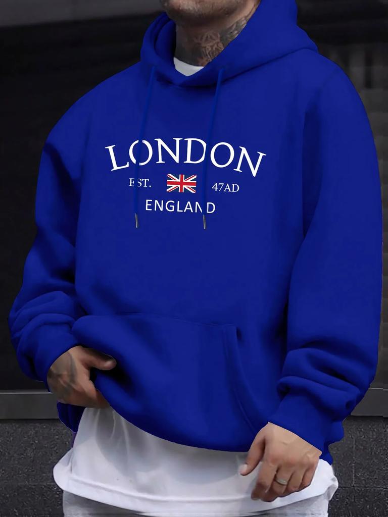 Толстовки с лондонским модным принтом для мужчин, повседневные, осенне-зимние, повседневная толстовка, карман-кенгуру, длинный рукав, осенне-зимние, простые