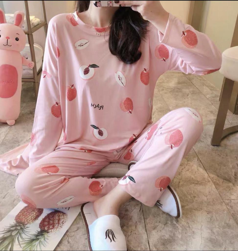 Women's Cute Cartoon Pajama Set - Long-Sleeve Top & Trousers