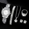 Women's Watch Elegant Rome Fashion Quartz Watch Sparkling Rhinestone Analog Wrist Watch & 6pcs Jewelry Set, Gift For Mom Her
