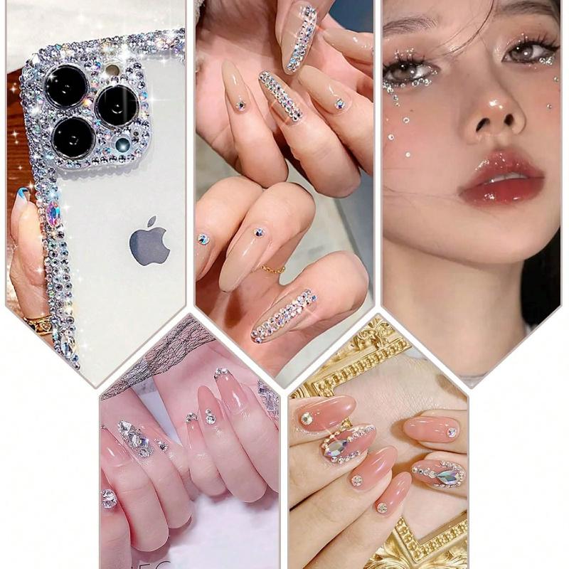 12 Grids Clear Rhinestones Flatback Shiny Crystal Ab Nail Art Gems With Tweezer And Rhinestone Picker Dotting Pen Nail Art Tools For Nails