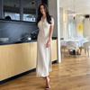 Вязаное платье макси для женщин, повседневное белое облегающее платье с отложным воротником и коротким рукавом, трикотажное платье в рубчик, женское уличное платье