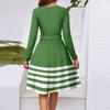 Женское модное повседневное миди-платье с V-образным вырезом, длинным рукавом, полосатым принтом на талии