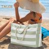 Beach Bag with Side Pocket Thick Braided Rope Internal Waterproof Pocket Sandproof Zipper Closure Large Capacity Travel Tote Bag Outdoor Luggage Bag