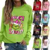 Women's Fashion Casual Long Sleeve Solid Color Christmas Printed Round Neck Top Sweatshirt