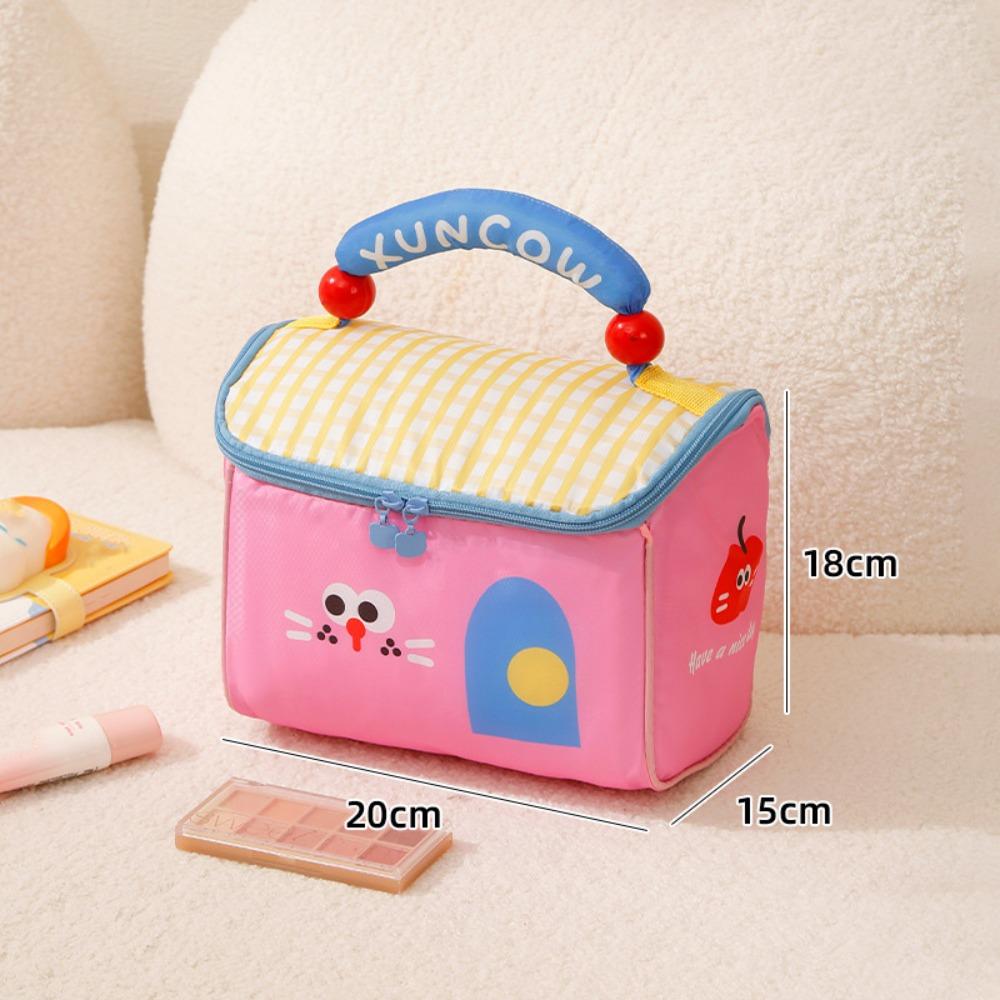 Cute Cartoon Cottage Makeup Bag Large Capacity Multifunctional Lunch Box Bag Insulated Fresh-Keeping Handbag