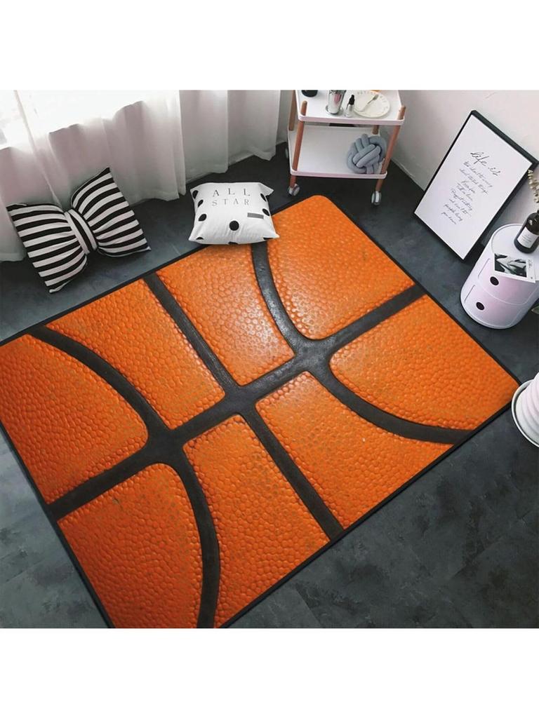 Sport Basketball Texture Area Rug Non-Slip Soft Microfiber Washable Inside Floor Mats Throw Rugs Carpet for Living Room Bedroom