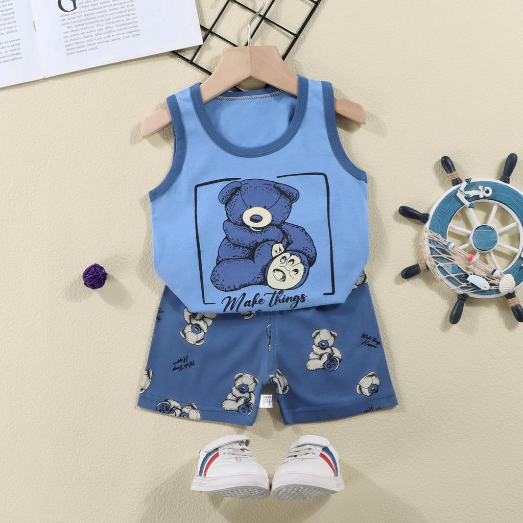 Kids Vest Set Summer Cotton Girls and Boys Vest + Shorts Set