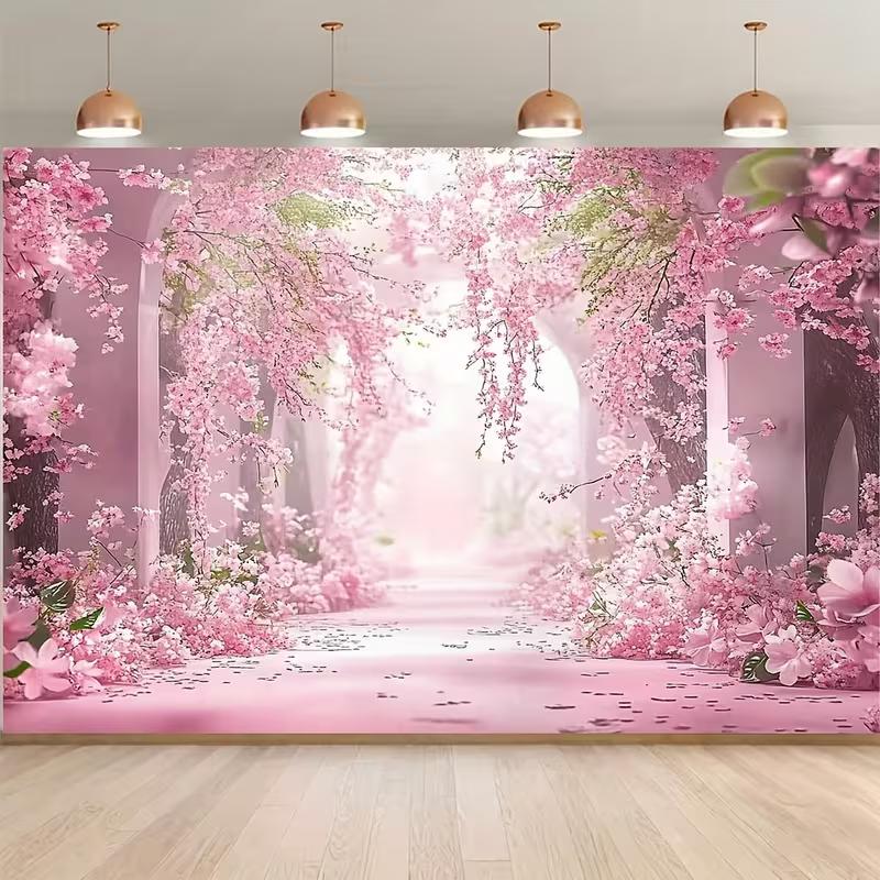 2D Pink Cherry Blossom Path Backdrop Spring Sakura Photography Background