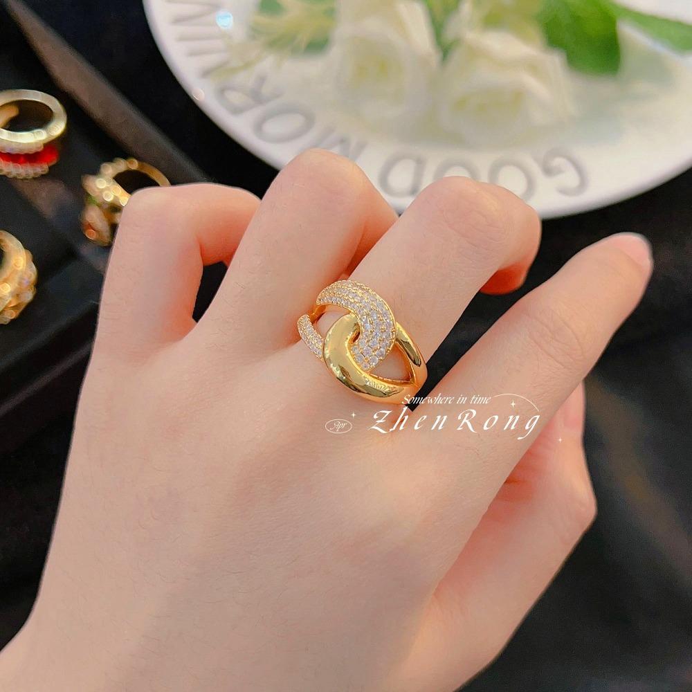 Vintage Open Ring French Retro Gold Plated Micro Pave Full Diamond Antique Jewelry Colorful Gemstone Ring