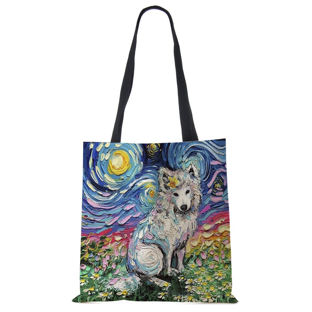Звездное небо Животное Собака Принт Сумка-тоут Сумка через плечо Женская Большая Повседневная Сумка для покупок Дамская Ручная сумка для покупок На открытом воздухе CLE