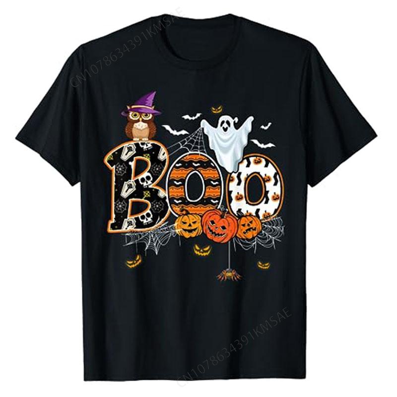 Boo Creepy Owl Pumpkin Ghost Funny Halloween Costume TShirt Halloween Night Costume Novelty Gift Women Unisex Fall Graphic Tee Top