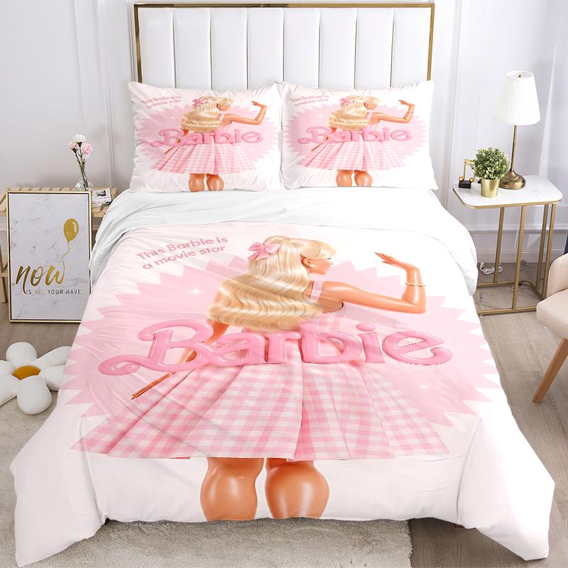 3Pcs Pink Barbie Movie Star Bedding Sets For All Sizes New 3D Printed Bed Cover Comforter Duvet Cover Pillowcase Bedroom Decoration